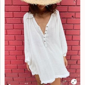 Free People White Button-Down Tunic Top
